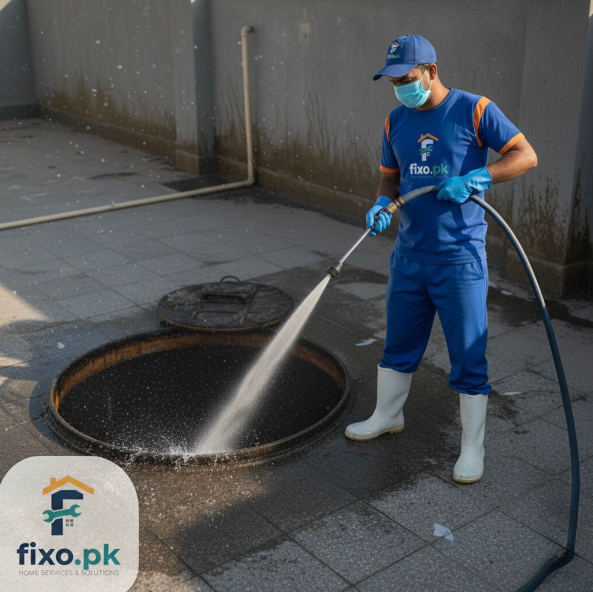 Fixo.pk technician cleaning water tank professionally